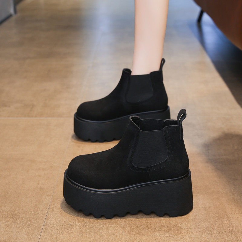 小个子高跟松糕厚底马丁靴女2025年秋冬季新款百搭休闲短靴瘦瘦靴