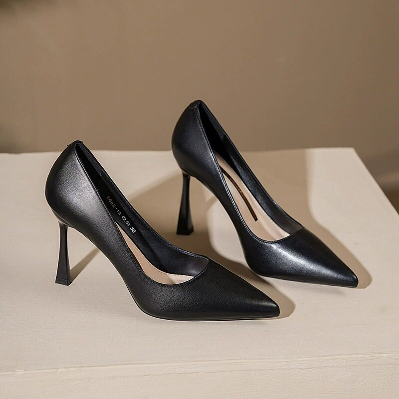 真皮细跟高跟鞋女2025年夏季新款尖头气质百搭舒适职业不累脚单鞋