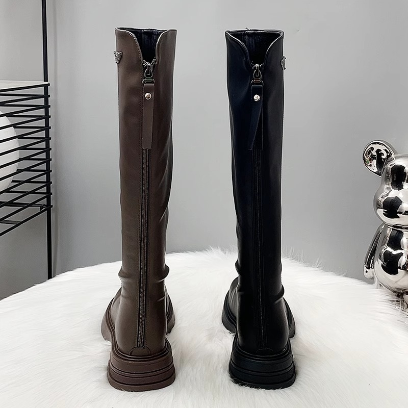 不过膝平底长筒靴女2025年新款秋冬季加绒靴子爆款高筒骑士靴长靴