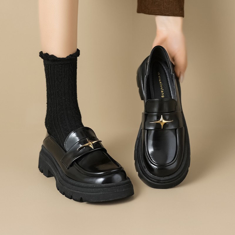 真皮厚底乐福鞋女2025年春季新款黑色单鞋正装英伦小皮鞋大尺码女