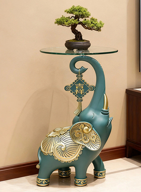 大象落地摆件客厅大型号装饰品移动茶几电视柜边几中式象托盘收纳
