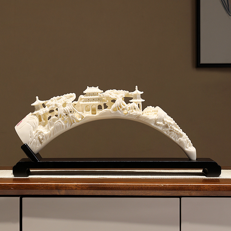 中式仿真象牙摆件茶室博古架电视柜玄关酒柜装饰品乔迁新居礼物