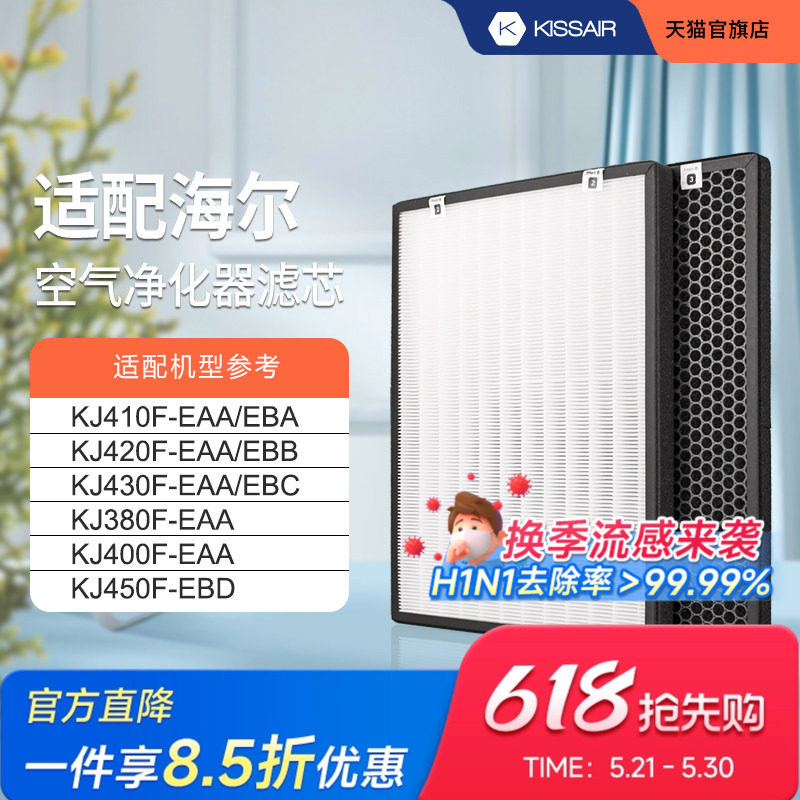 适配海尔空气净化器滤芯KJ380F-EAA/KJ420F-EAA/EBB滤网家用除醛