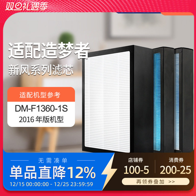 适配造梦者新风净化器滤芯DM-F1360-1S-F高效初效过滤网(2016版)
