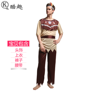 万圣节cos美洲土著原住民印第安猎人服装成人男原始人舞会演出服