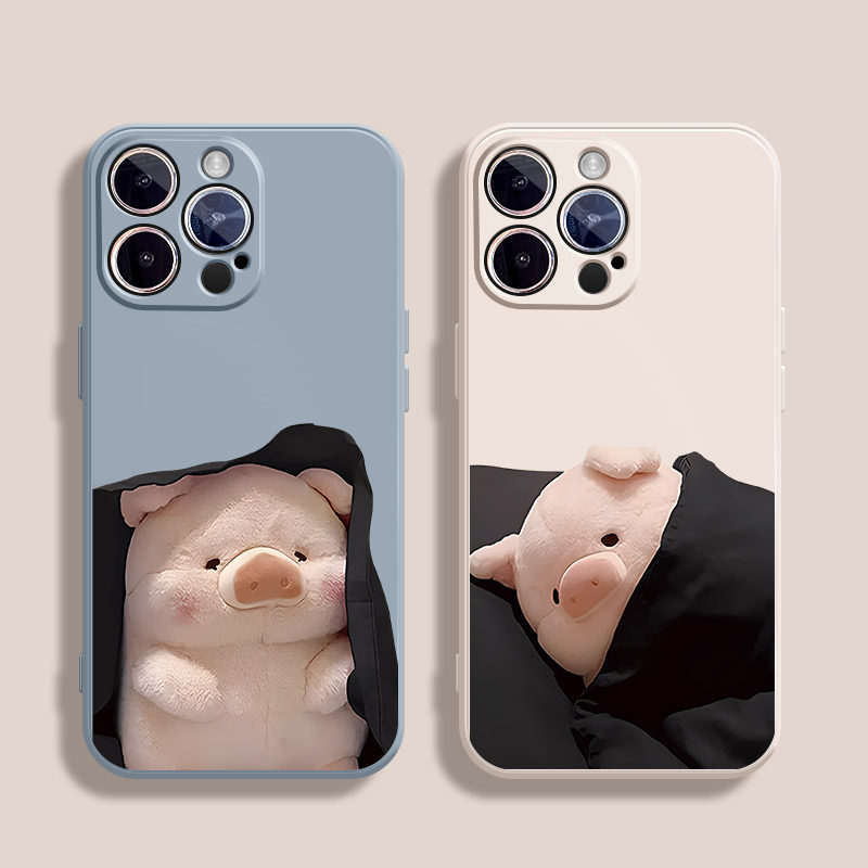 冬眠裹被子小猪适用苹果xsmax手机壳14Pro max硅胶iPhone15新款11情侣12全包13超火7plus软8p可爱xr女生x男6s