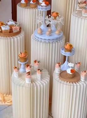 婚庆道具折叠圆柱甜品台罗马柱路引摆件变形折柱婚礼橱窗折纸厂家