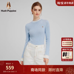 新款 秋季 暇步士女装 弹力保暖针织线衣假两件打底衫 绵羊毛混纺