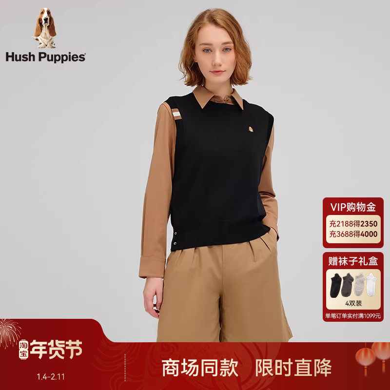 【弹力易打理】暇步士女装线织马甲2025春秋休闲圆领无袖针织衫