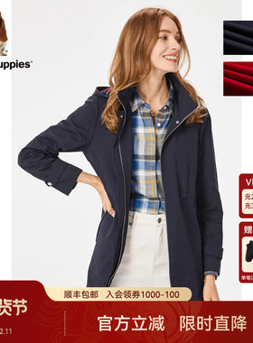 Hush Puppies暇步士女装中长款外套春秋可拆卸连帽休闲易打理风衣