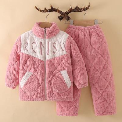 睡衣加厚冬三层夹棉女童男孩青少年可外穿家居服湖南省服儿童棉袄