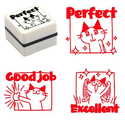 教师评语小猫卡通印章老师教学用章加油进步纠正方形定制光敏印章