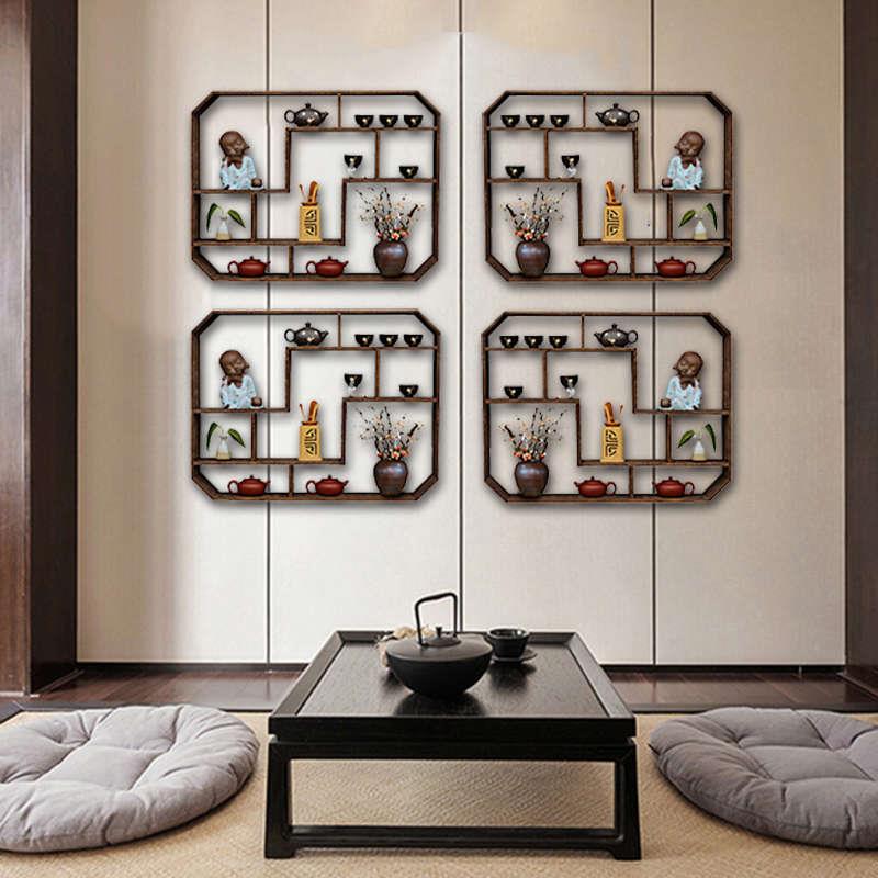 博古架 实木中式 茶架子置物架 挂墙博古架壁挂式 墙上置物架隔断