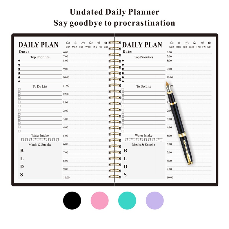 A5 undated daily hourly study planner schedule book agenda