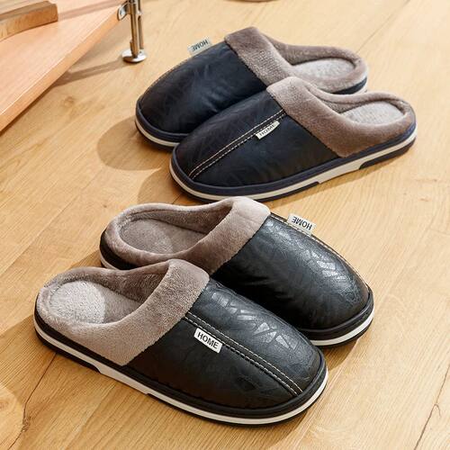 Men's slippers Winter Big Size Indoor Waterproof PU Leather