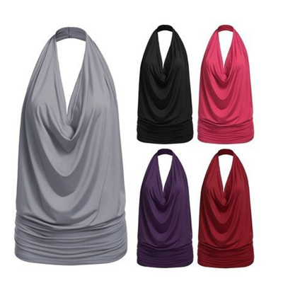 Slim Fit Halter Sleeveless Swing Collar Halter Top  露背上衣