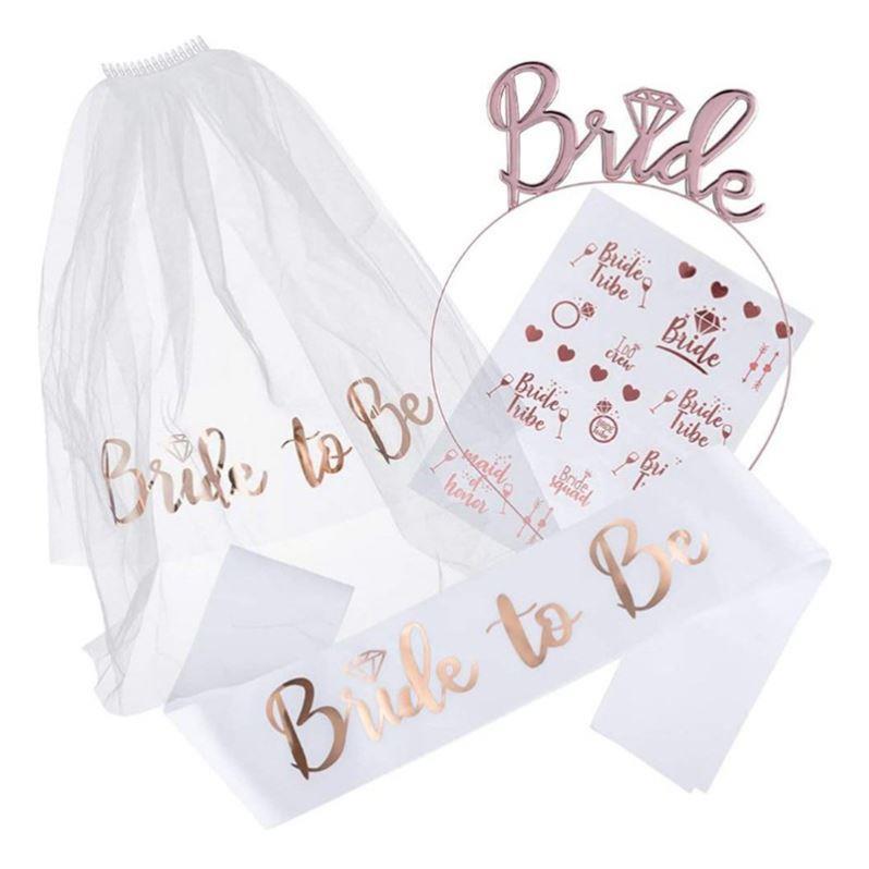 1Set Bride To Be Veil Satin Sash Hiarband Bridal Shower Wedd