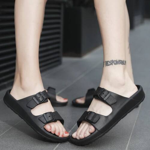 Men's Two Slippers with Buckles, Adjustable Boken Slippers,