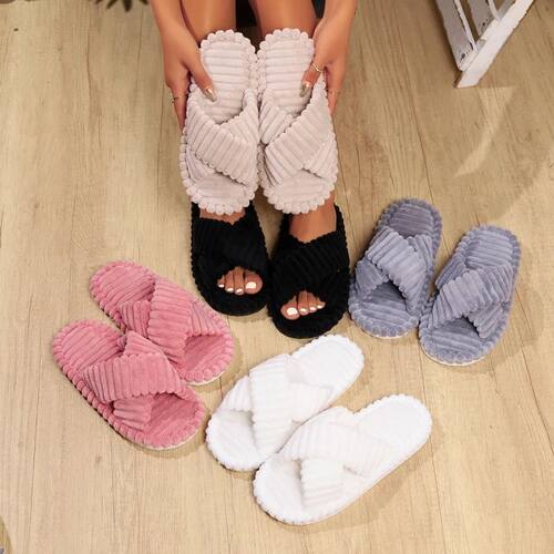 Autumn Winter Women Cross Strap House Slippers Ladies Soft C
