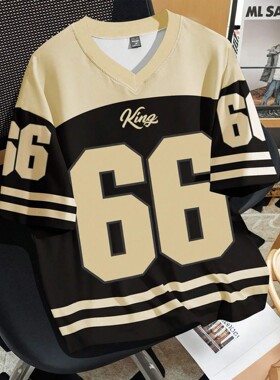 2025 V-neck jersey T-shirt short sleeved retro sports style