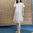 斜襟春夏季 苧麻改良旗袍A字裙 高領原創印花新中式 2025新款