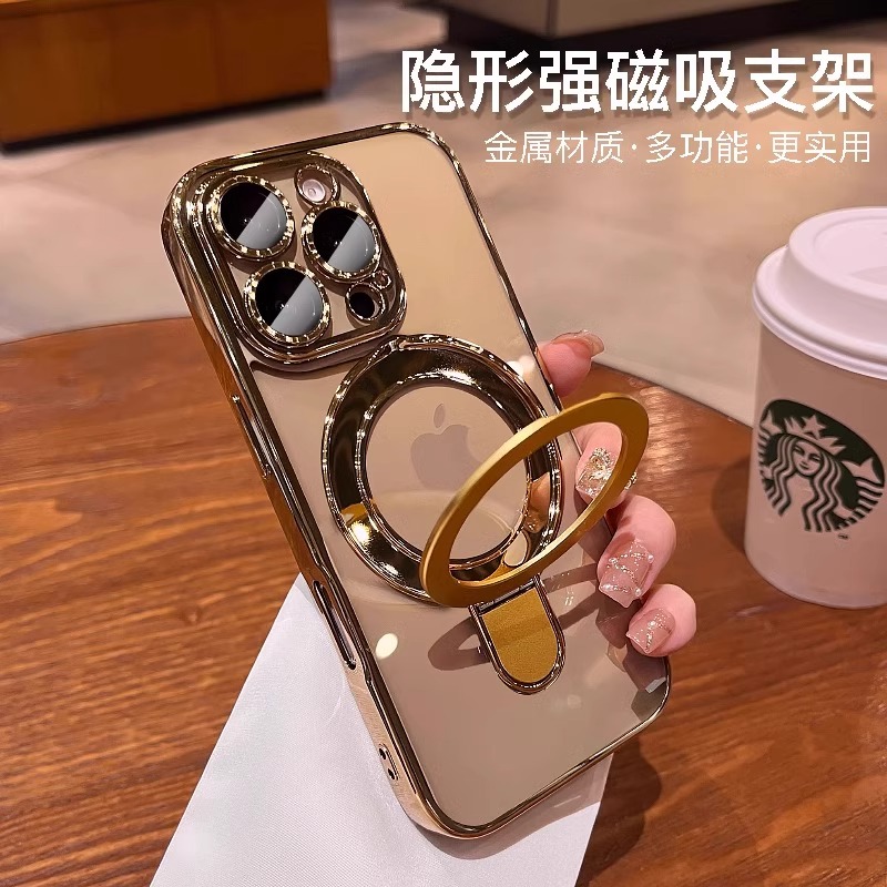 磁吸支架適用蘋果16ProMax手機(jī)殼新款15Pro防摔硅膠保護(hù)套13小眾高級感女14pro透明全包鏡頭iphone16高端plus
