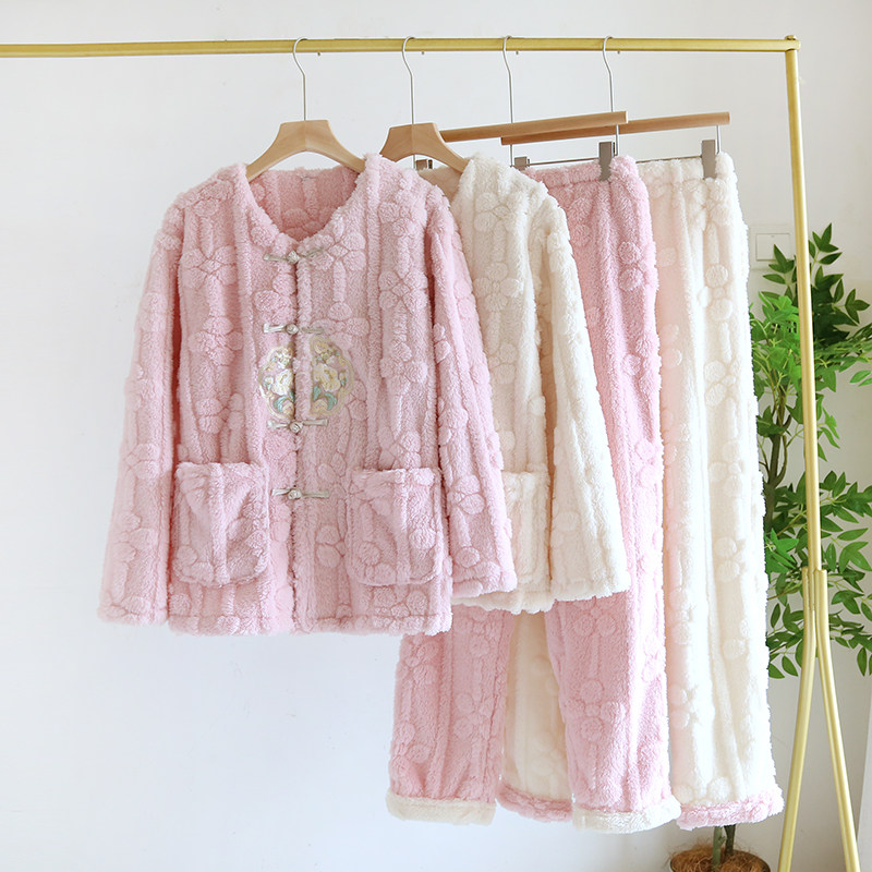 冬季珊瑚绒国风新中式睡衣女生单件上衣加厚开衫法兰绒家居服上装,女士内衣/男士内衣/家居服,睡衣/家居服套装,淘宝优惠券,粉丝福利购,淘宝优惠卷