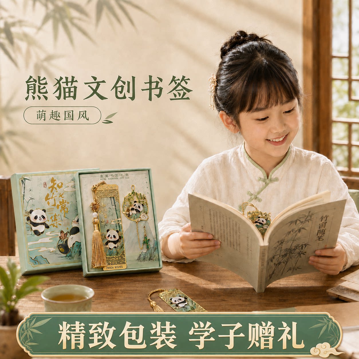 熊猫书签礼盒套装古风精致金属流苏书签中小学生文创纪念伴手礼图片