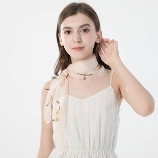 丝巾小方巾女100%桑蚕丝百搭真丝围巾夏季 护颈防晒领巾小丝巾 薄款