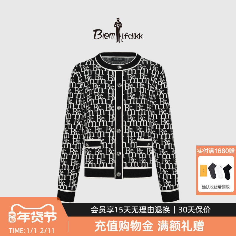 【高密冰柔纱】比音勒芬秋季女士复古字母印花毛织夹克圆领短外套,女装/女士精品,短外套,淘宝优惠券,粉丝福利购,淘宝优惠卷
