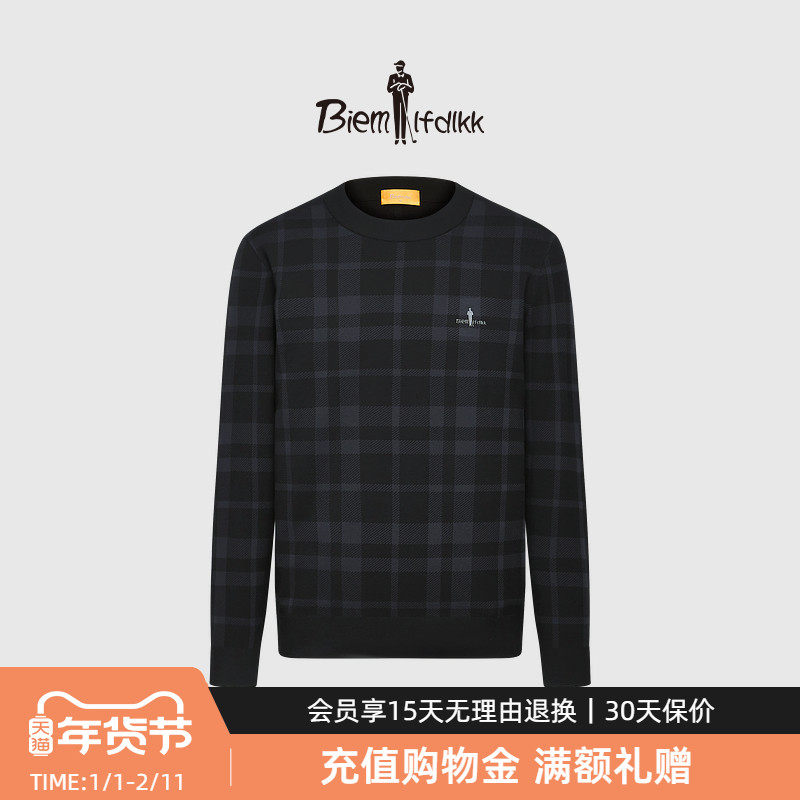 【抗皱易打理】比音勒芬秋季男士复古格纹长袖圆领针织衫上衣,男装,针织衫/毛衣,淘宝优惠券,粉丝福利购,淘宝优惠卷