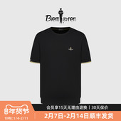 圆领T恤针织衫 上衣 男士 刺绣标撞色短袖 清泉纱 比音勒芬春夏季