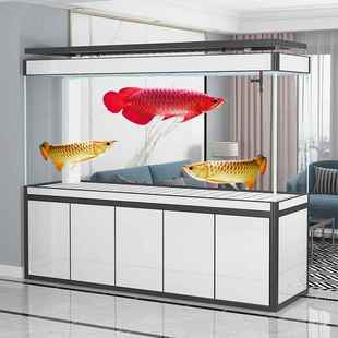 江彩鱼缸大型客厅落地免换水家用中型屏风底过滤超白龙鱼缸水族箱
