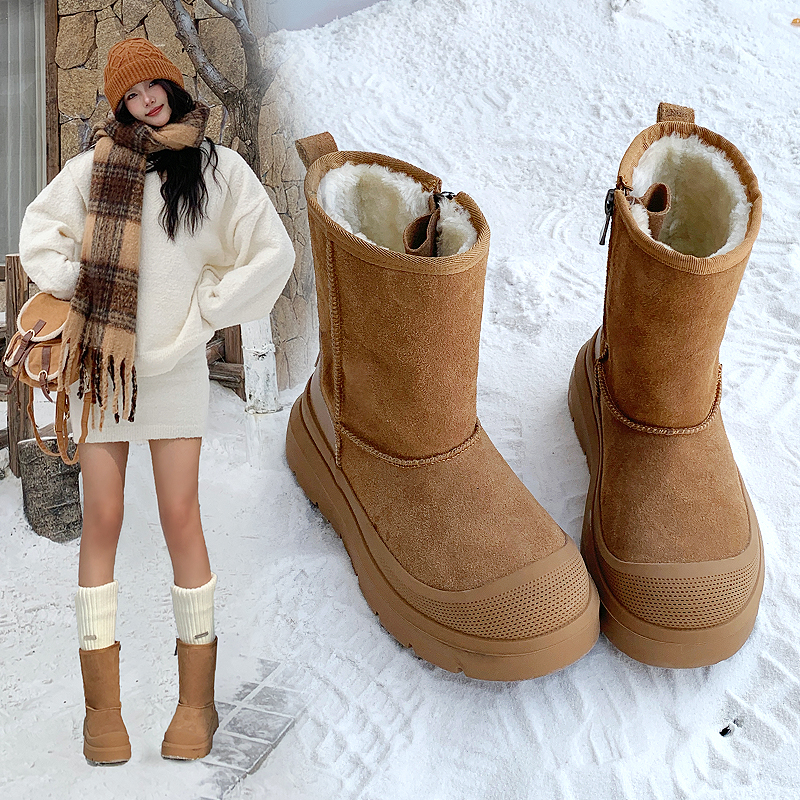 皮毛一体雪地靴女款2025新款冬季雪地棉女加绒加厚防水防滑棉鞋冬