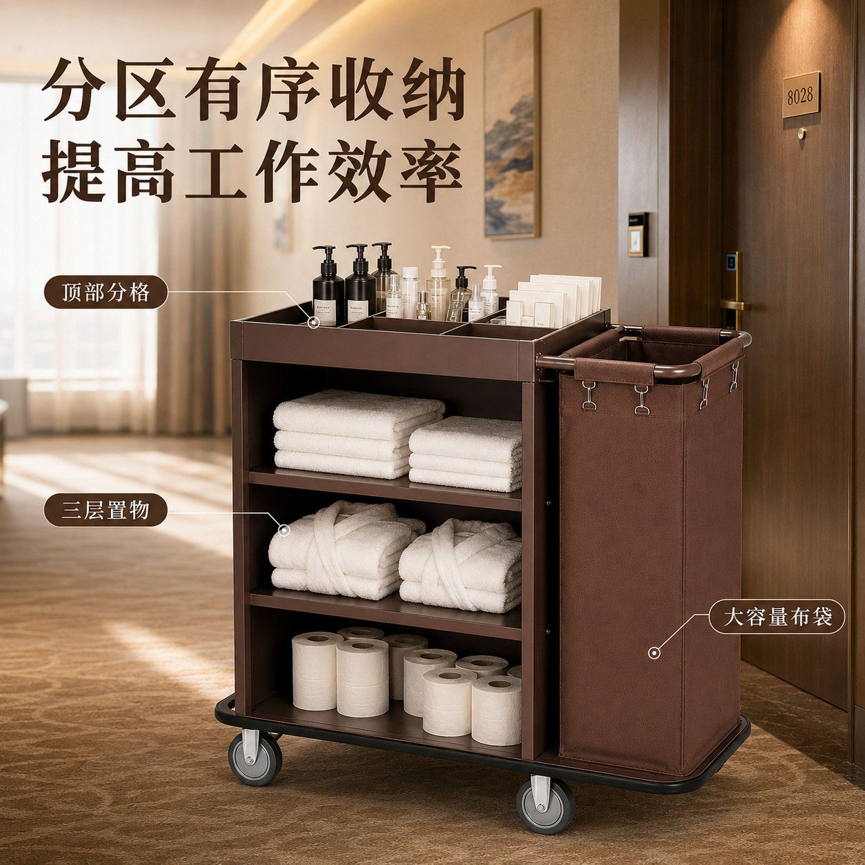 酒店布草车客房专用工作车宾馆服务手推车清洁打扫卫生多功能保洁