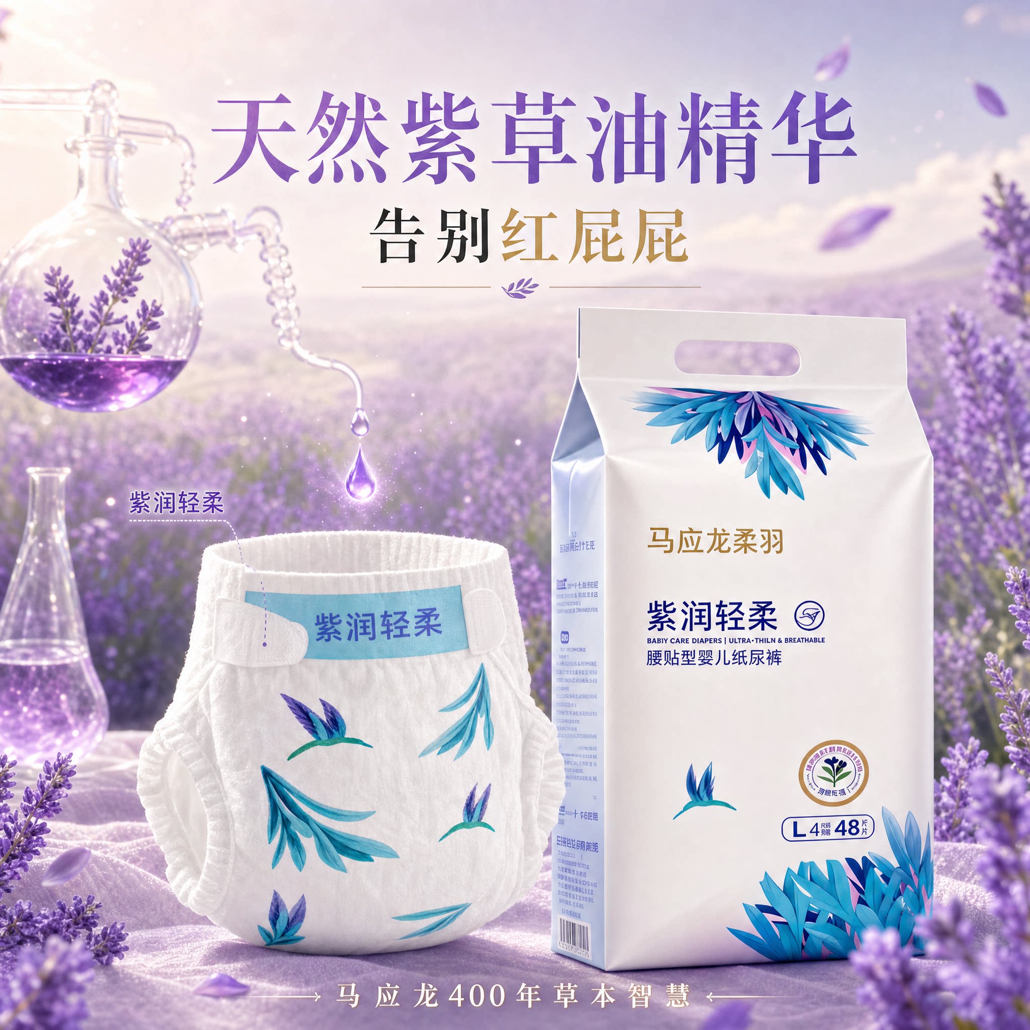 马应龙护理紫润轻柔婴儿纸尿裤天然紫草油精华透气干爽舒缓亲肤