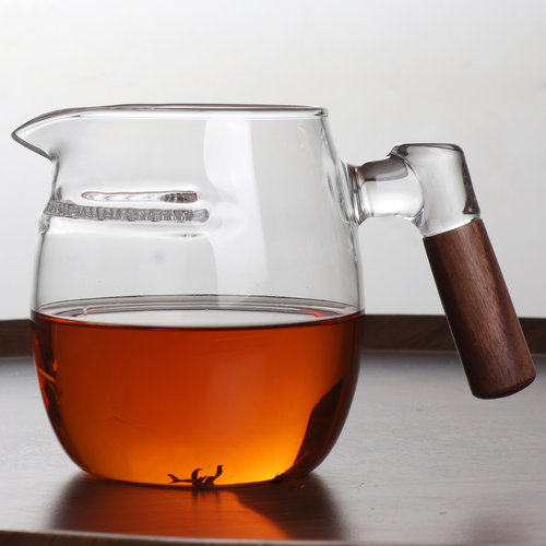 玻璃木柄月牙公道杯茶海