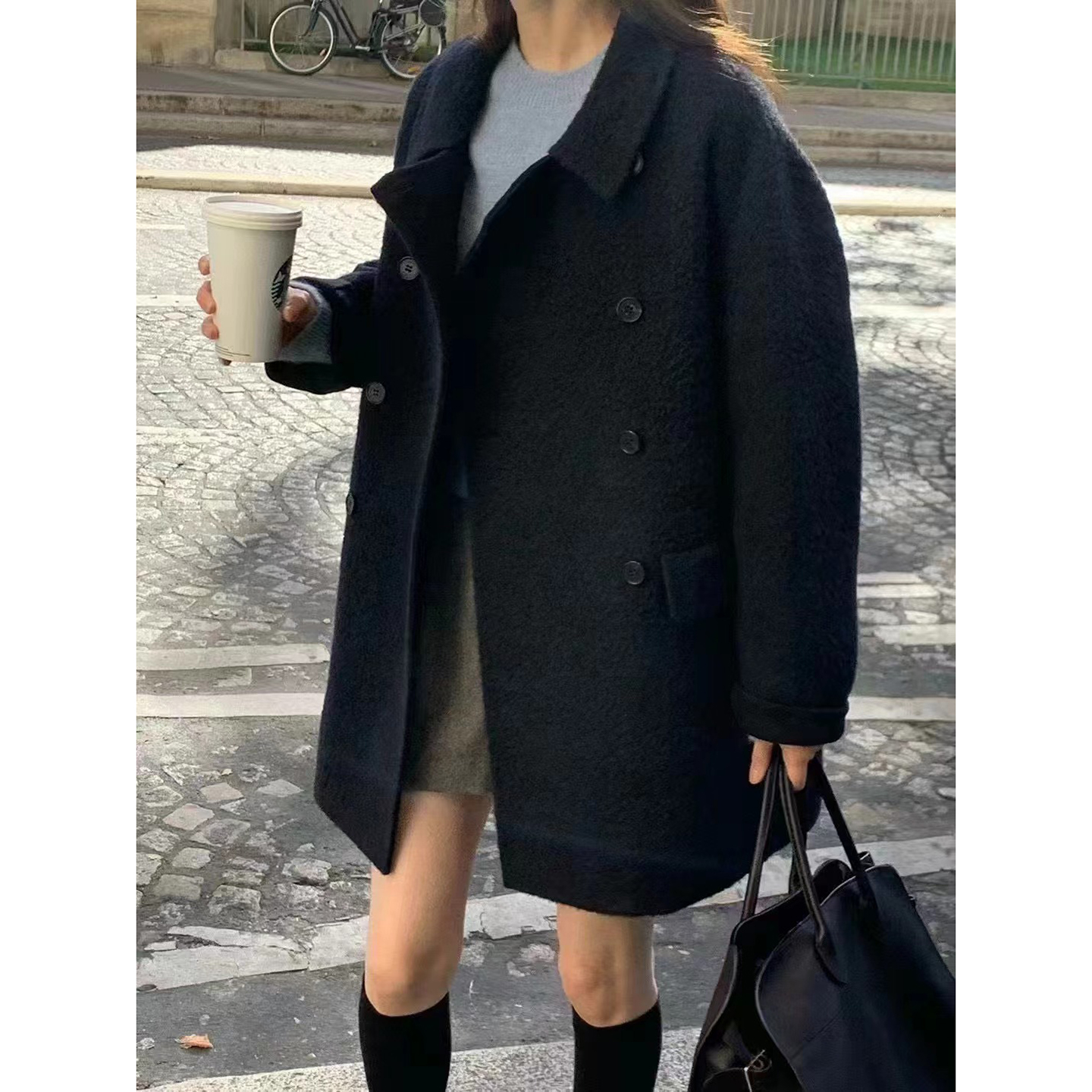 韩国OUNCE羊毛大衣外套女