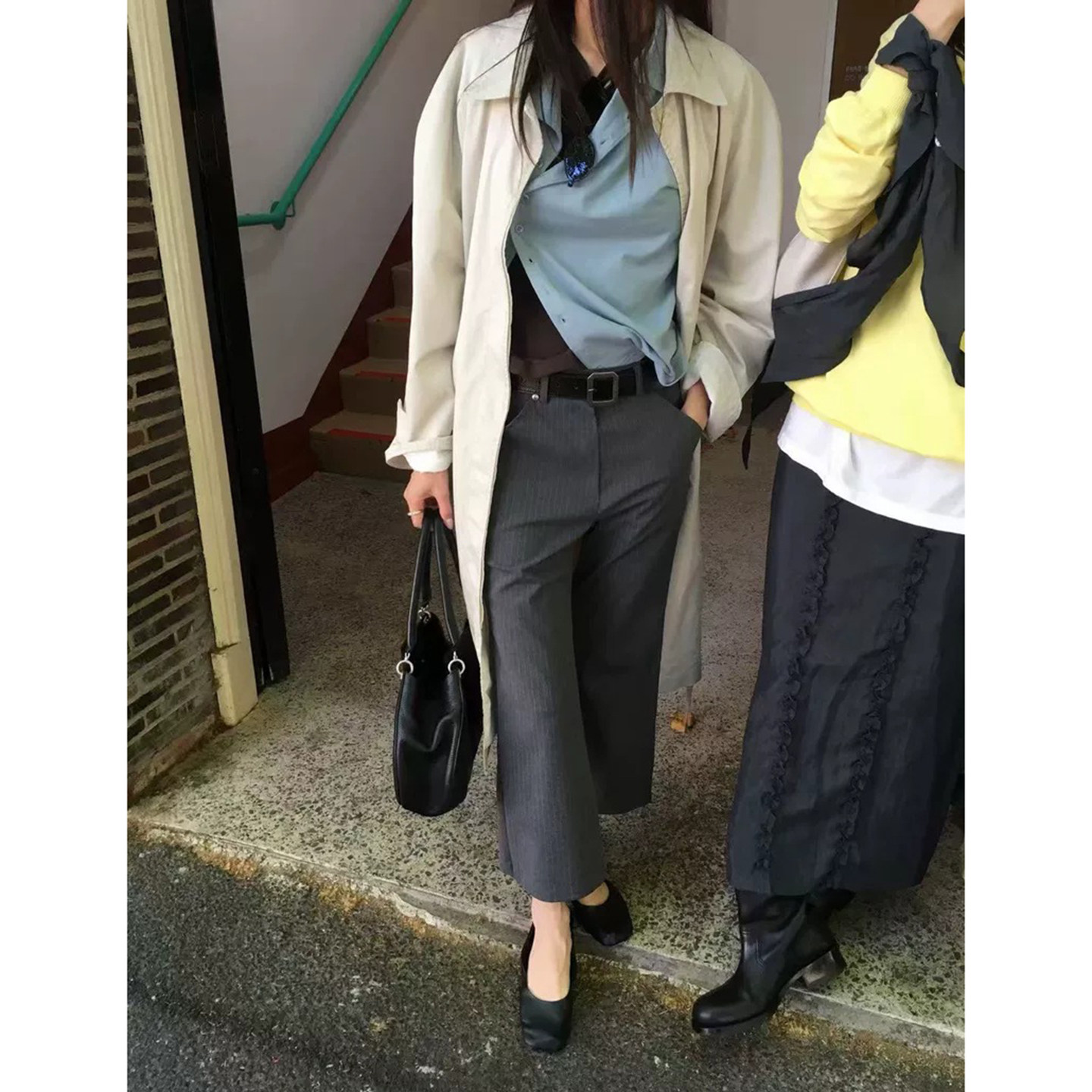 韩国breathe直筒条纹休闲九分裤