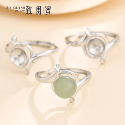 diy纯银珍珠镶嵌蓝珀戒指托