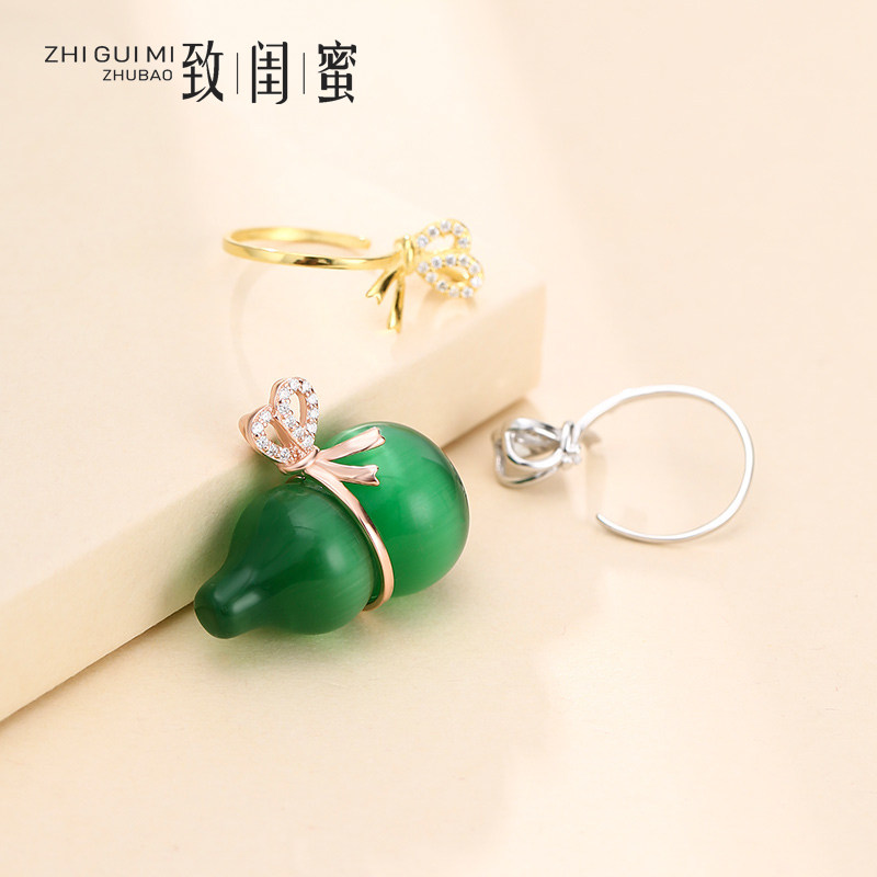 925纯银葫芦吊坠扣头diy翡翠玉石葫芦钱袋银扣头项链夹扣空托配饰