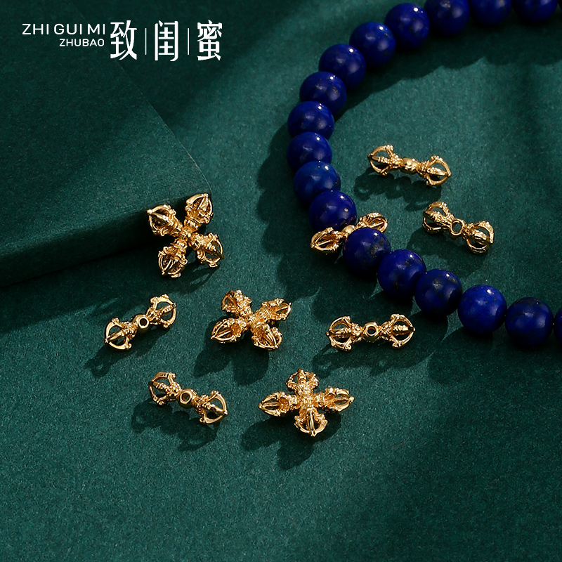 沙金十字金刚杵吊坠项链转运珠 diy手工饰品配件自制手串隔珠材料
