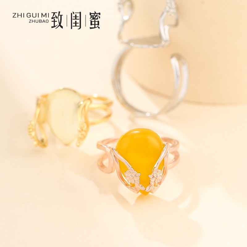 925纯银戒指空托女水滴形花纹