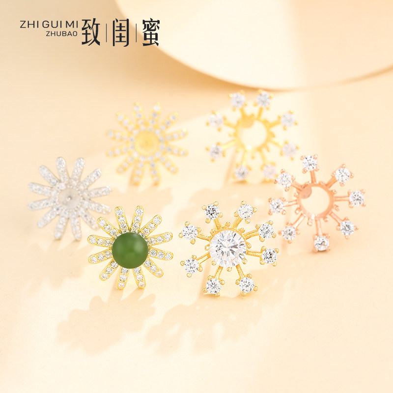 小众纯银雪花蜜蜡碧玉精致耳饰图片