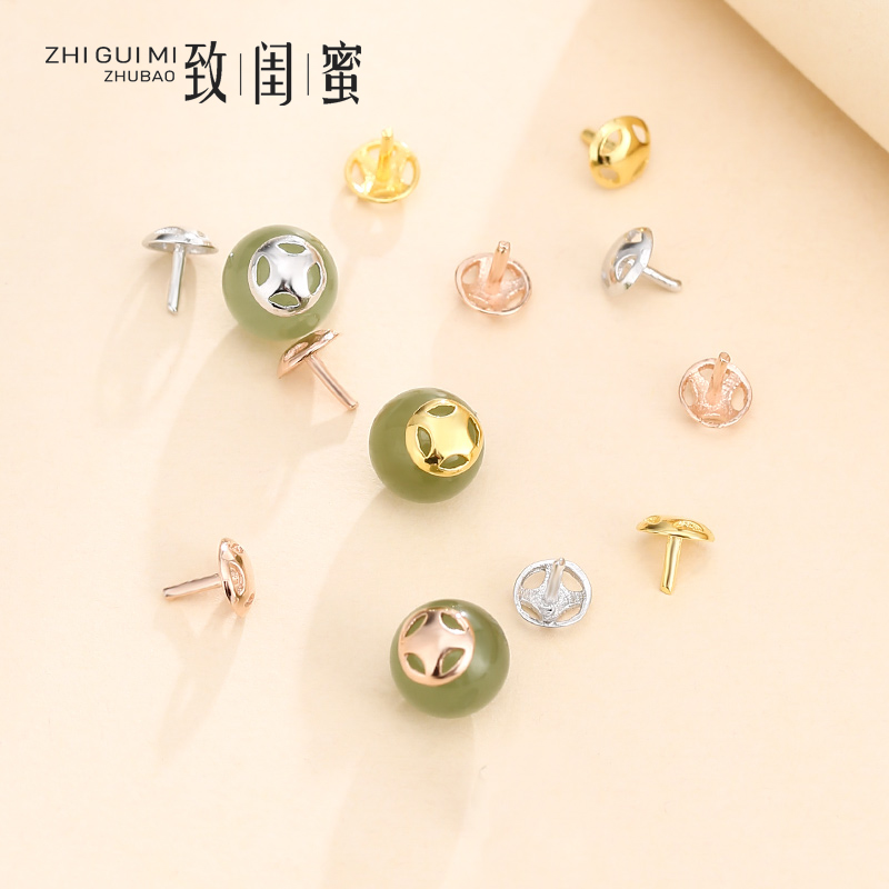 s925纯银堵头字针珍珠diy水晶