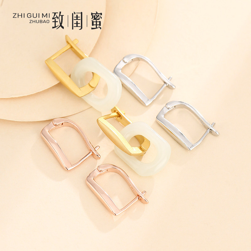 925纯银平安扣耳环diy古法空托