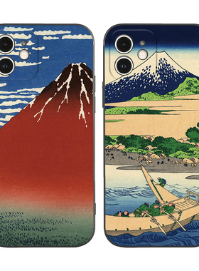 复古原宿富士山浮世绘艺术适用iPhone16Promax软壳15Pro/14plus苹果13mini手机壳12/11