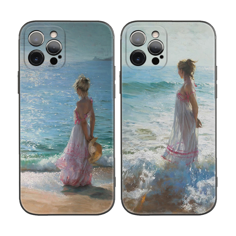 苹果iPhoneX海边泳装少女油画