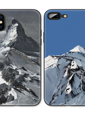 冷淡风简约冰雪山风景油画适用iPhone XS Max苹果16软壳15/14pro手机壳678plus防摔X