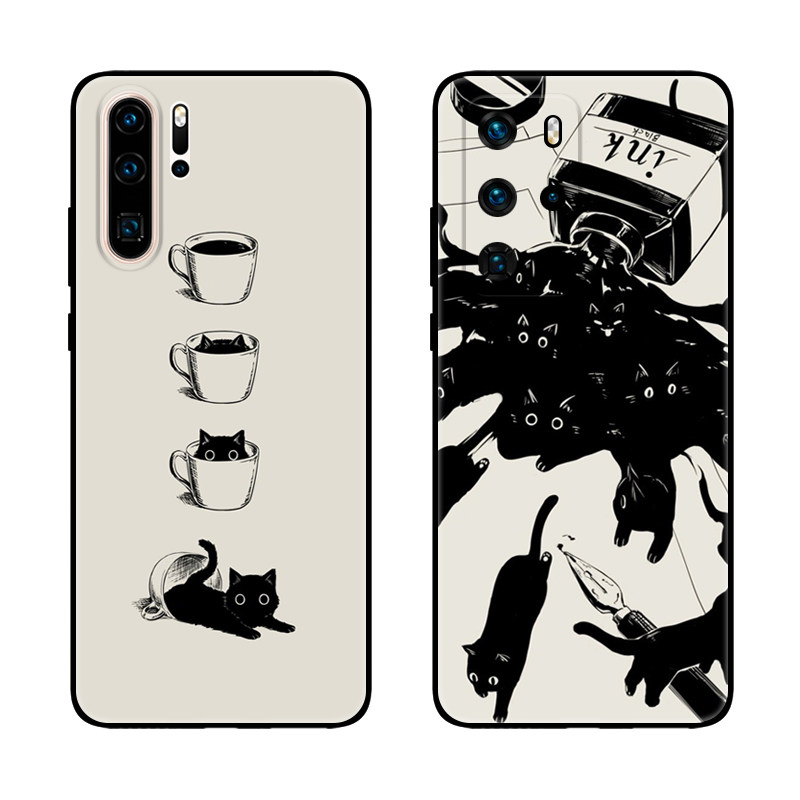 可爱黑猫撸猫吸猫患者插画适用华为P40 PRO+/P30/P20手机壳保护套